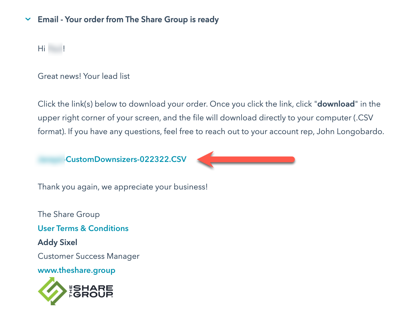 Sample lead list email confirmation Sample lead list email confirmation
